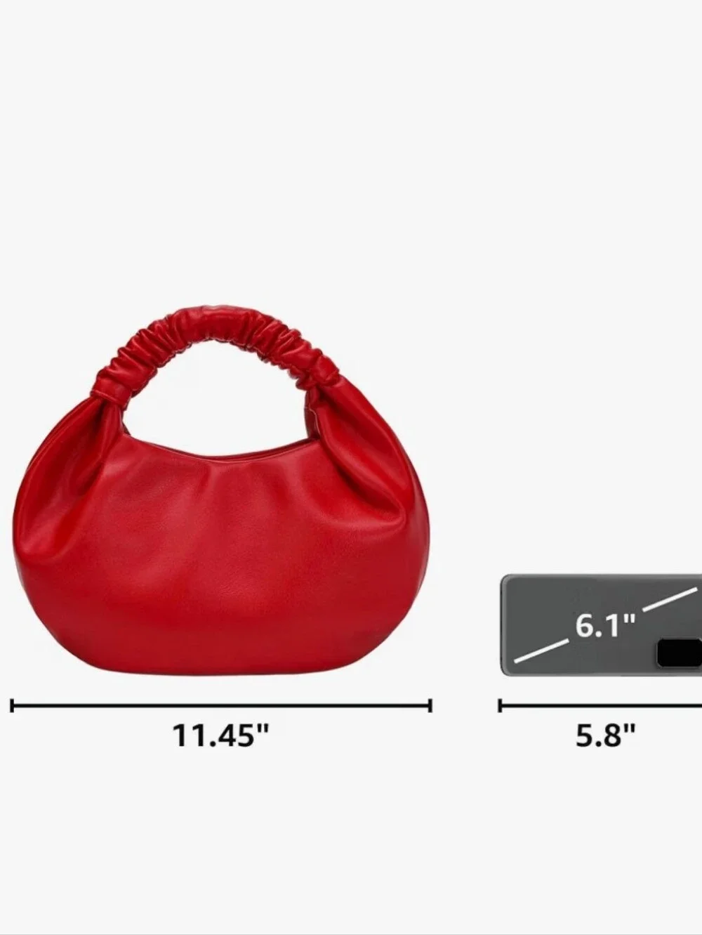 Red Ruched Handle Leather Mini Handbag Faux Leather